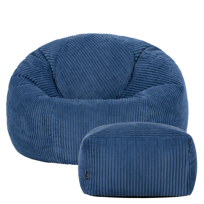 icon Kingston Zitzak met Poef - Ribfluweel - Denimblauw