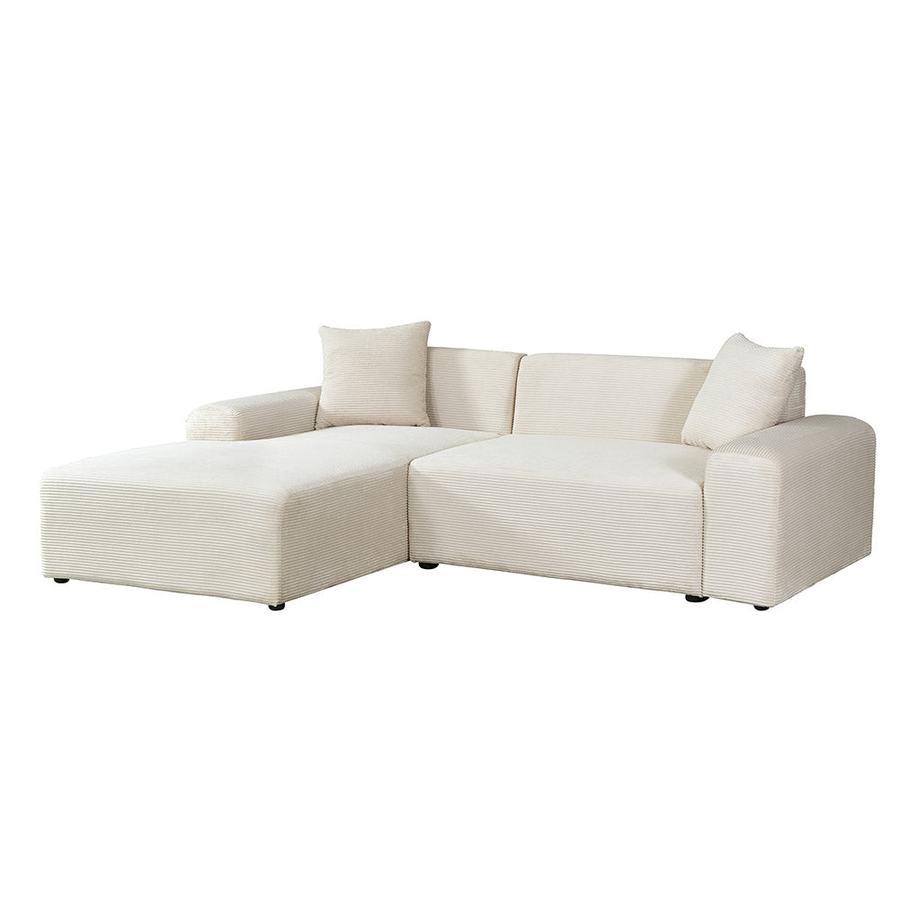 HOME DELUXE Hoekbank met Chaise Longue Links - Ribfluweel - Beige