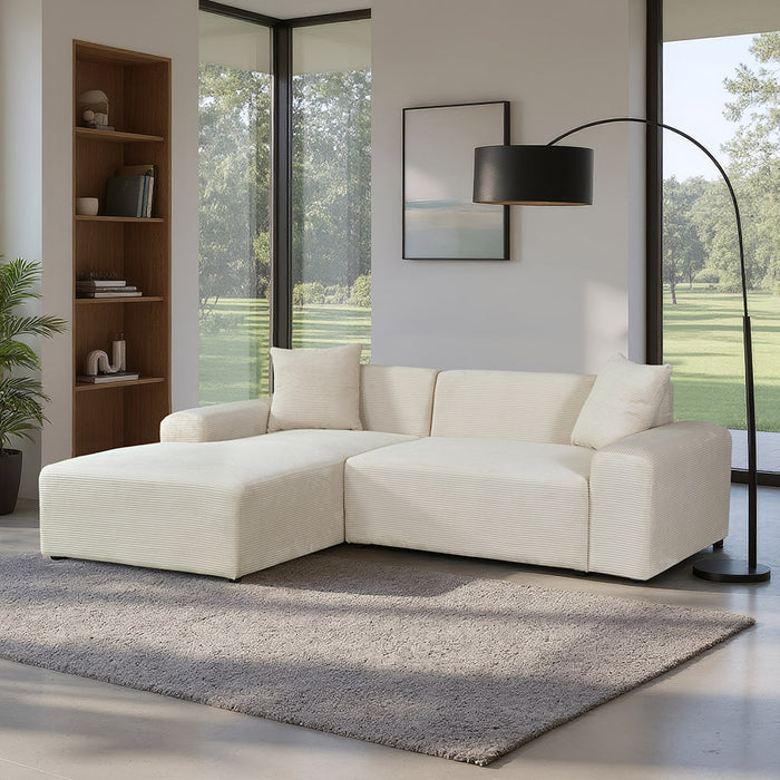 HOME DELUXE Hoekbank met Chaise Longue Links - Ribfluweel - Beige