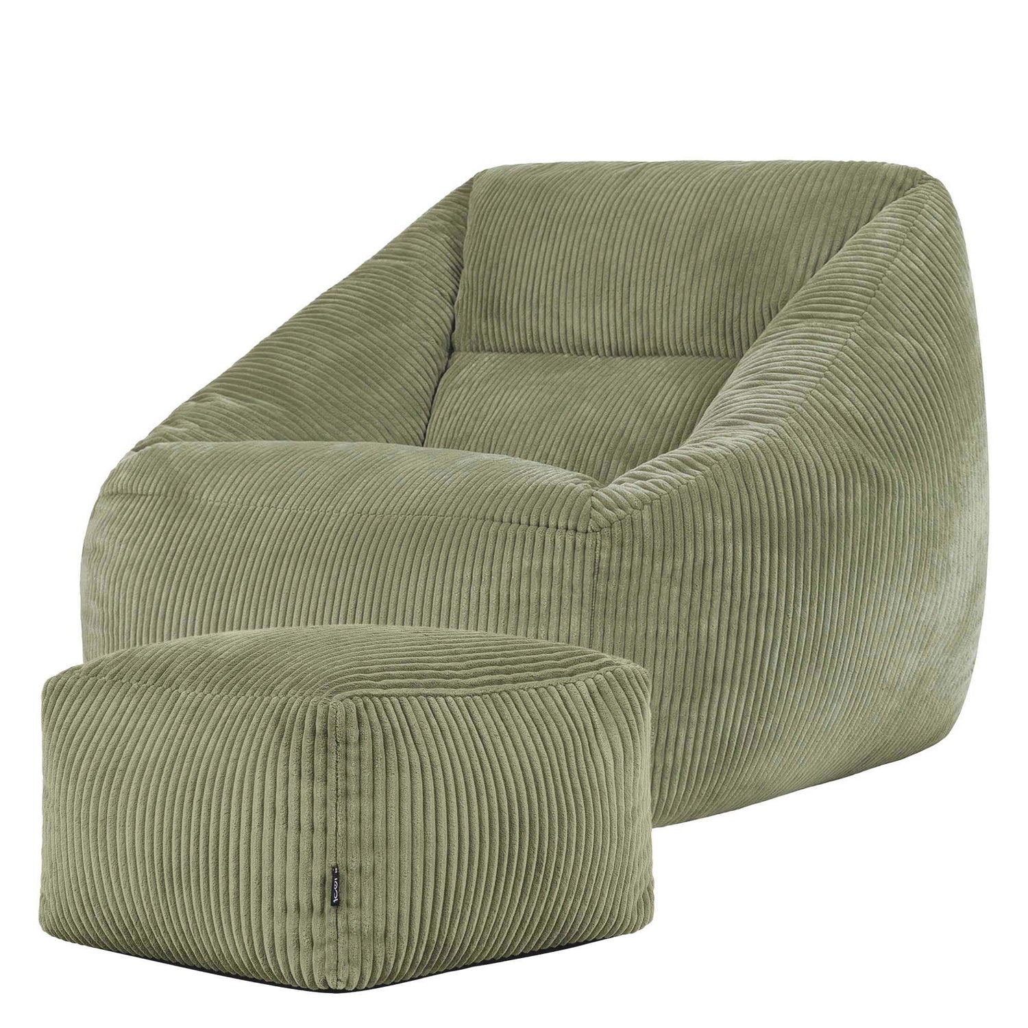 icon Natalia Zitzak Fauteuil met Poef - Ribfluweel - Saliegroen