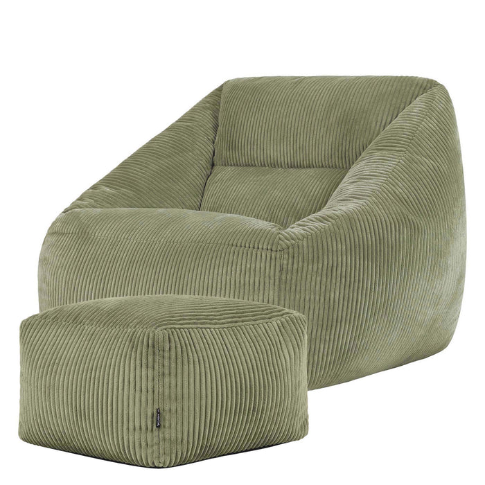 icon Natalia Zitzak Fauteuil met Poef - Ribfluweel - Saliegroen