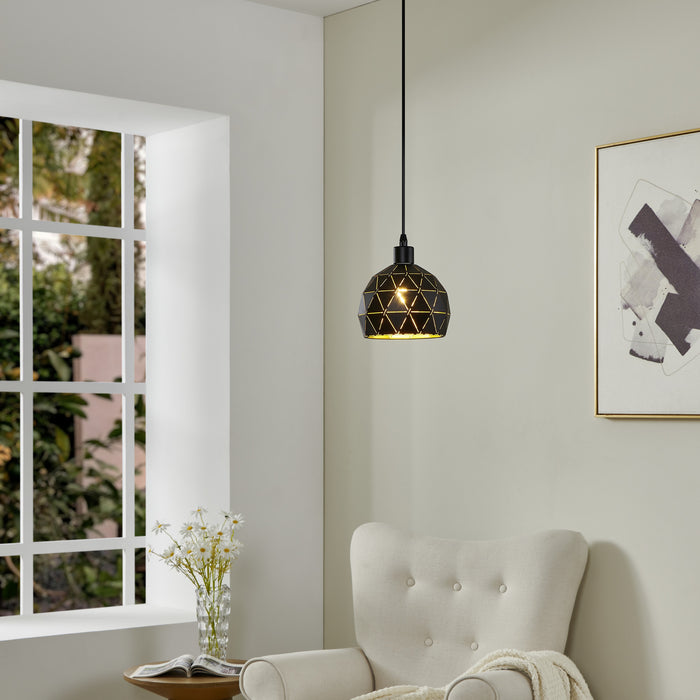 EGLO Roccaforte Hanglamp - 1 lichts - Ø17 cm - E14 - Zwart - Goud