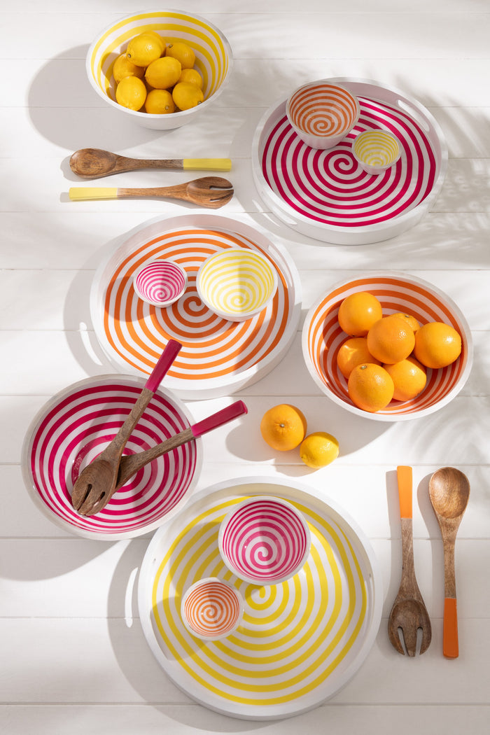 J-Line kom Spiraal - hout - roze|oranje|geel - medium - 3 stuks