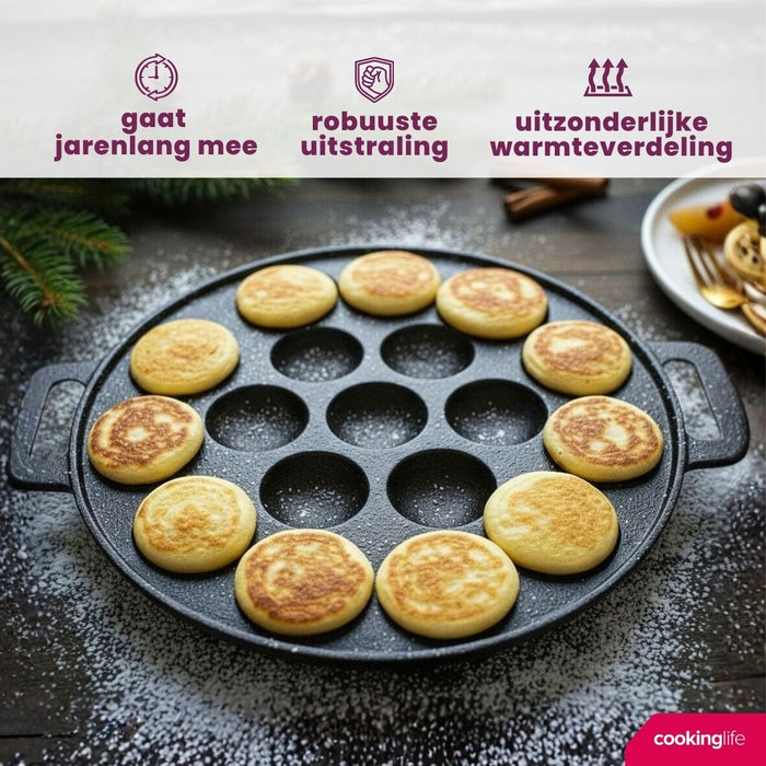 Cookinglife Poffertjespan - Gietijzer - ø 24 cm - 19 poffertjes