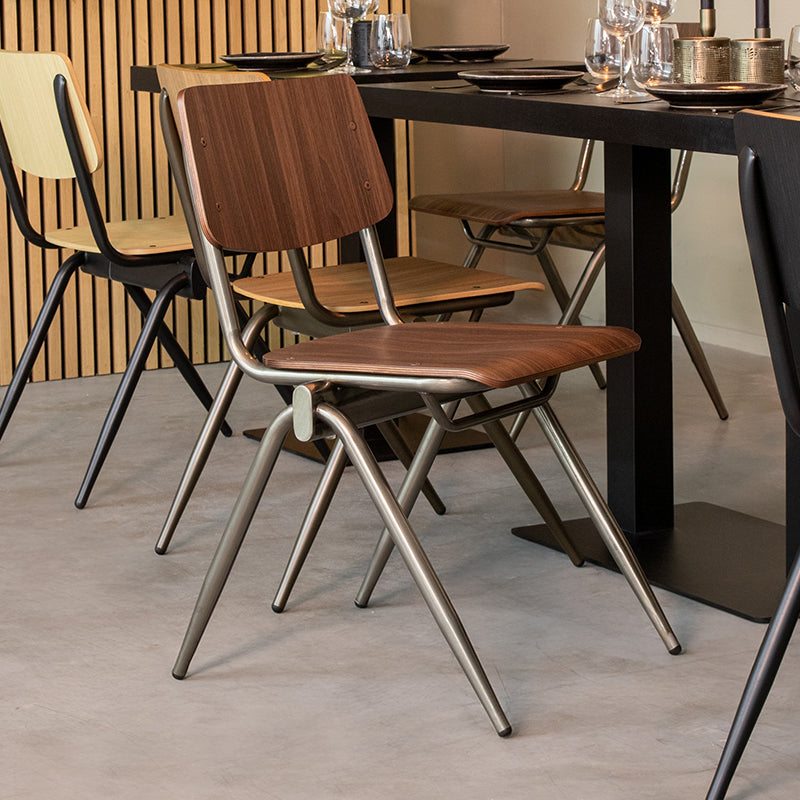 LABEL51 - Schoolstoel Solid - Donkerbruin Hout - Gun Metaal