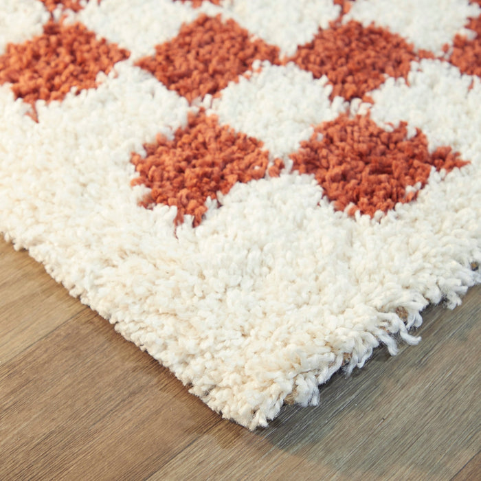 AFK Living vloerkleed  Checkers - shaggy - terracotta