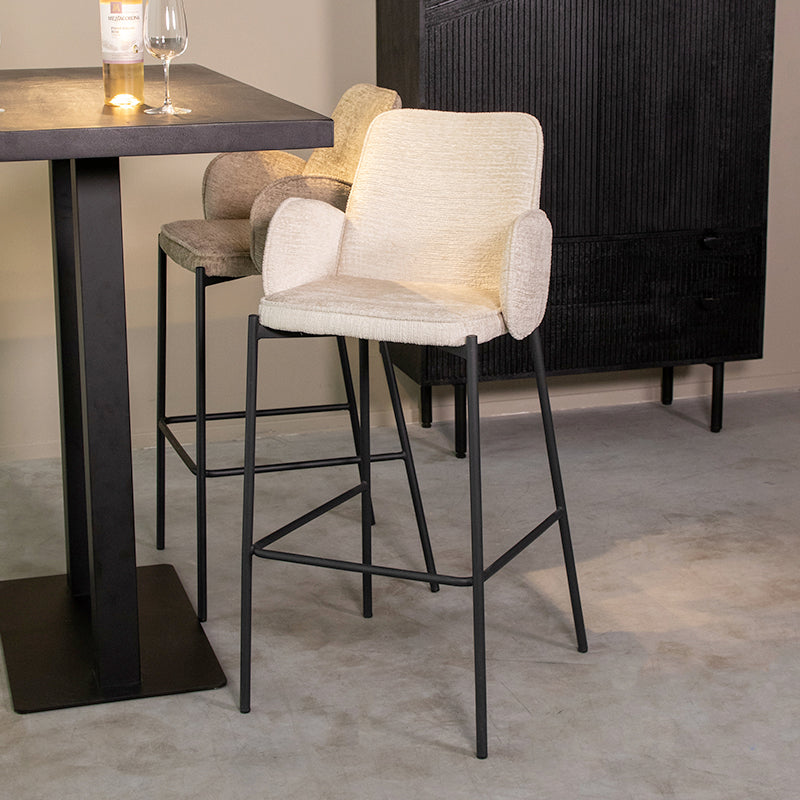 LABEL51 - Barkruk Joni Hoog - Creme Elegance - Zwart Metaal