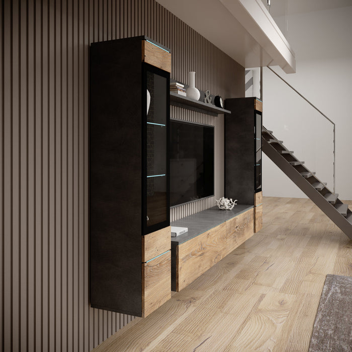 Meubella - Variety - Wandmeubel - Eiken|Grijs - 180x33x32 cm