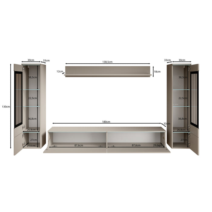 Meubella - Variety - Wandmeubel - Grijs - 180x33x32 cm