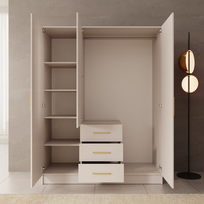 Meubella - Komodo - Kledingkast met 3 deuren - Beige - 150x61x201 cm