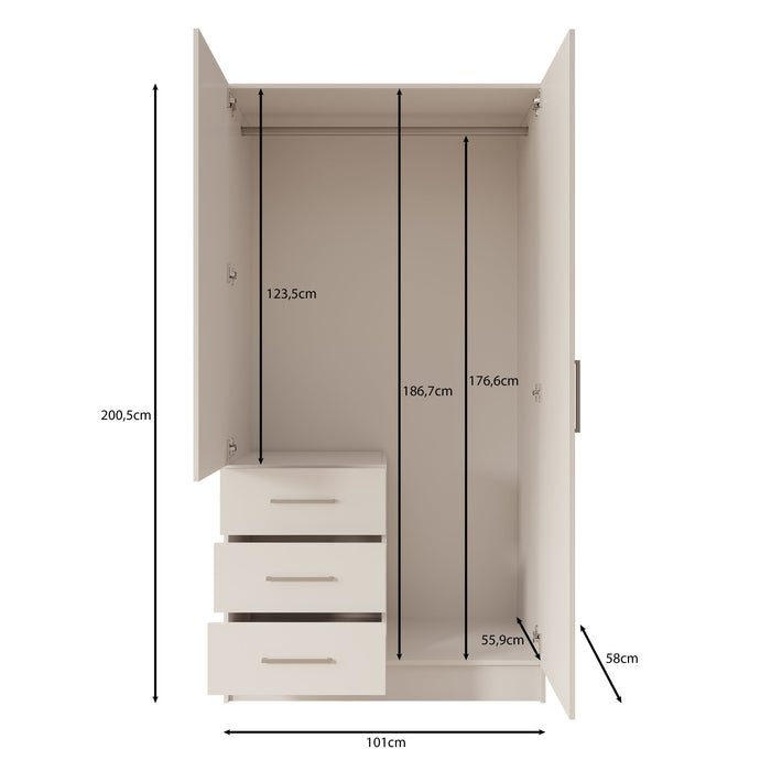 Meubella - Komodo - Kledingkast met 2 deuren - Wit - 101x61x201 cm
