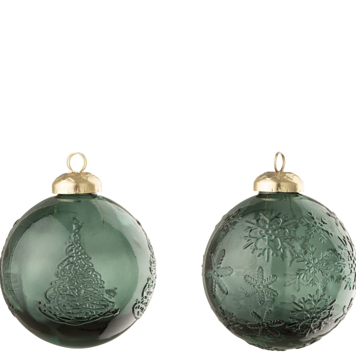 J-Line kerstbal Bal - glas - groen - 2 stuks
