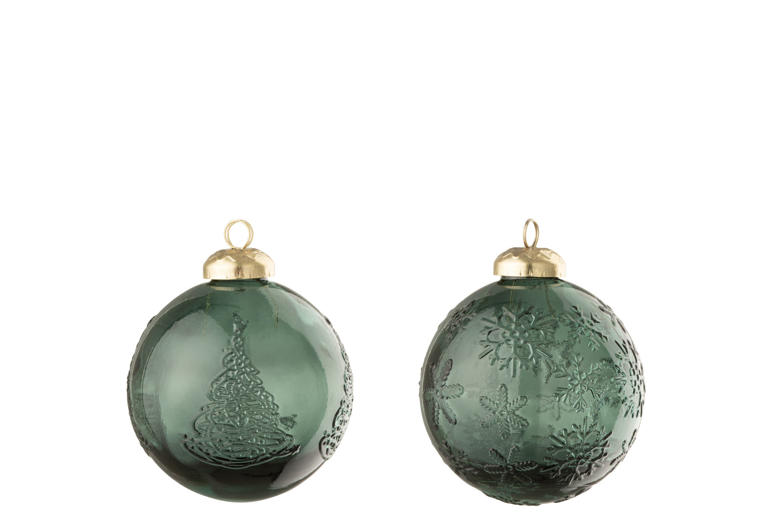 J-Line kerstbal Bal - glas - groen - 2 stuks