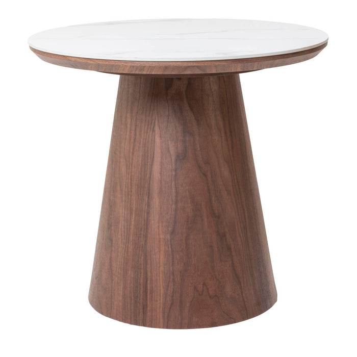 Giga Meubel - Bijzettafel Wit Keramiek|Walnoot - Ø60x55cm - Alba