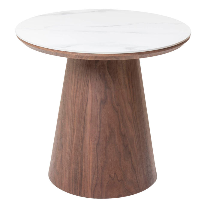 Giga Meubel - Bijzettafel Wit Keramiek|Walnoot - Ø60x55cm - Alba