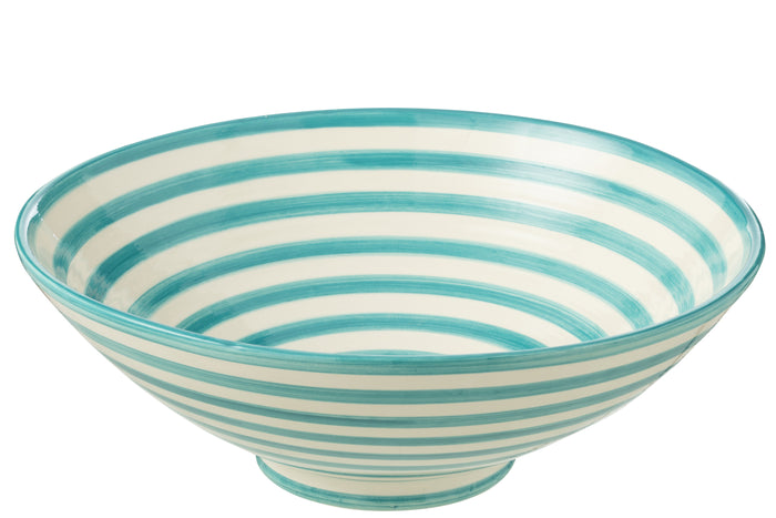 J-Line kom Lebrillo Granada Stripes - keramiek - wit|aqua