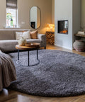 Tapeso Rond hoogpolig vloerkleed shaggy Grand effen - donkergrijs - 80