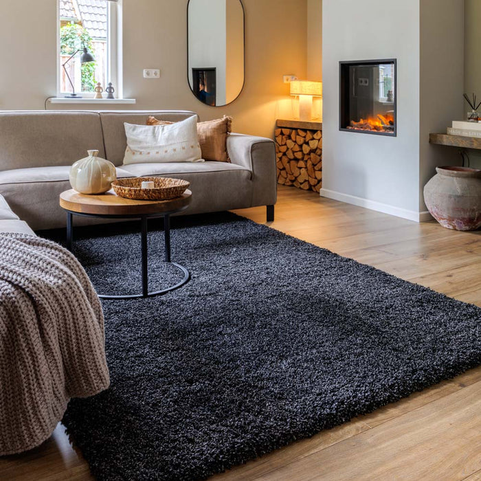 Tapeso Hoogpolig vloerkleed shaggy Grand effen - antraciet - 80x150 cm