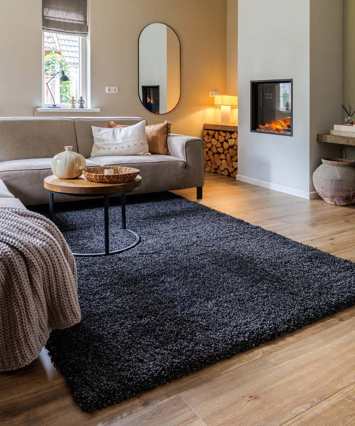 Tapeso Hoogpolig vloerkleed shaggy Grand effen - antraciet - 80x150 cm