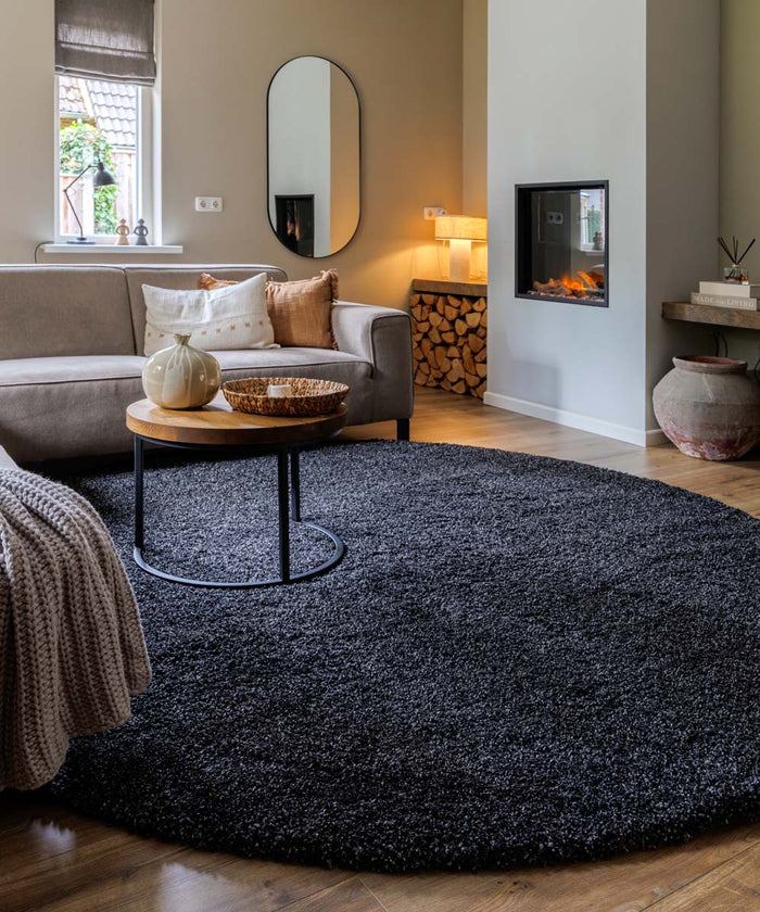 Tapeso Rond hoogpolig vloerkleed shaggy Grand effen - antraciet - 160