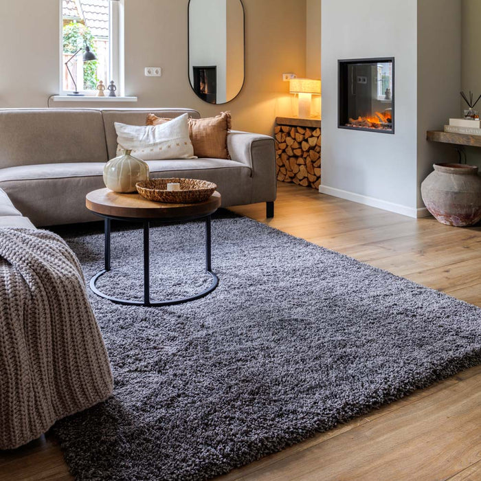 Tapeso Hoogpolig vloerkleed shaggy Grand effen - donkergrijs - 160x230