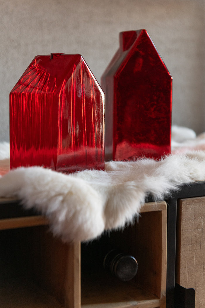 J-Line decoratie Huis - glas - kerstrood - large - 2 stuks