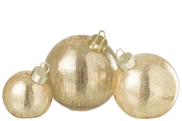 J-Line kerstbal - glas - goud - large - LED lichtjes