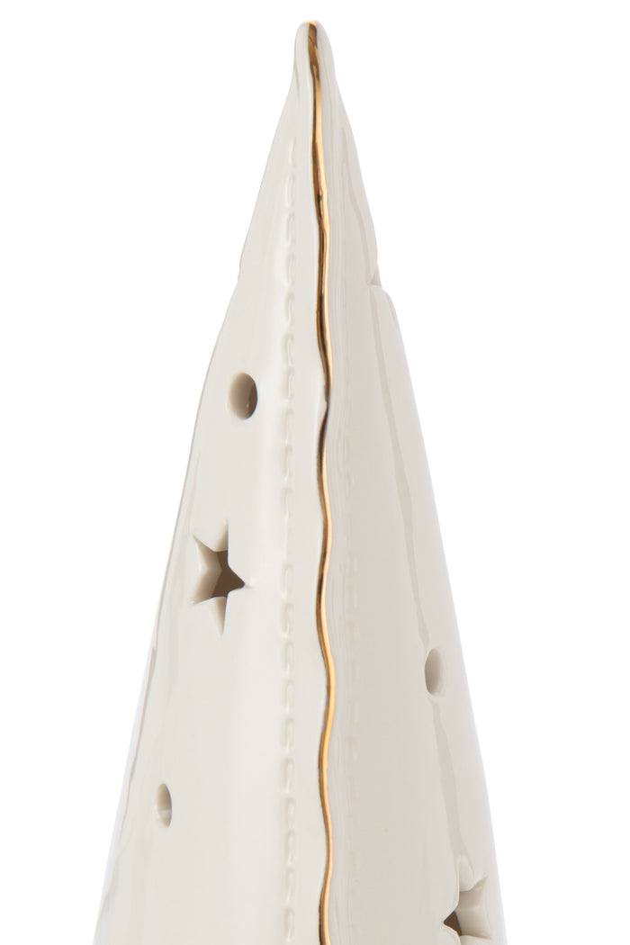 J-Line decoratie Kerstboom - keramiek - wit - set van 3 - LE