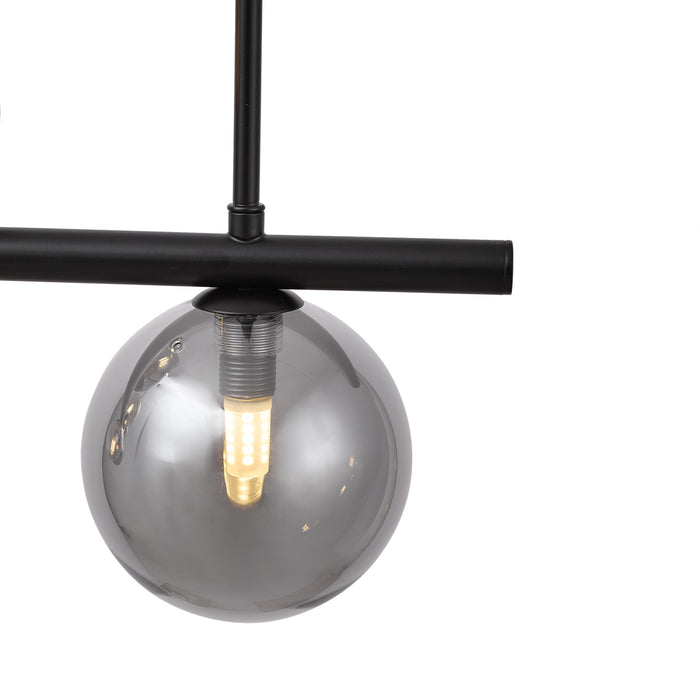 QAZQA Hanglamp zwart met smoke en amber glas langwerpig 8-lichts -