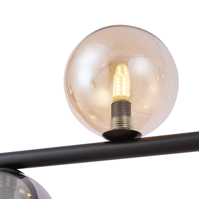 QAZQA Hanglamp zwart met smoke en amber glas langwerpig 8-lichts -