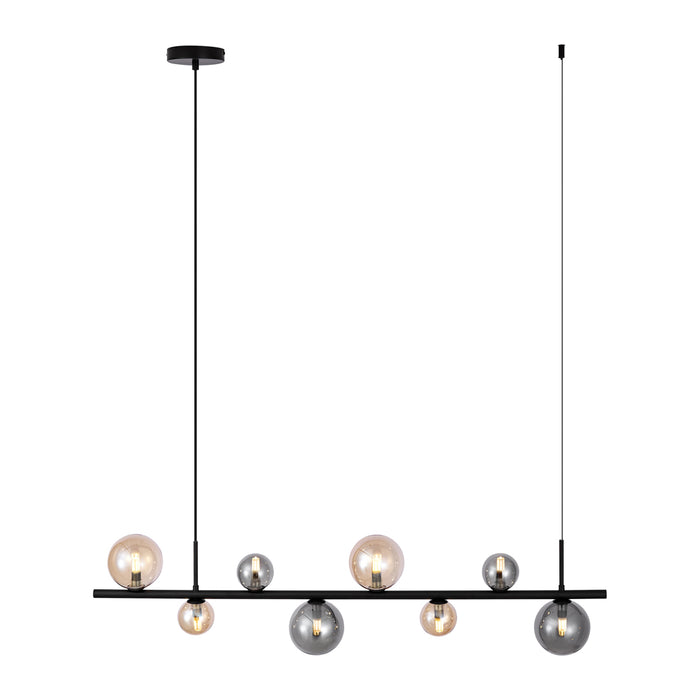QAZQA Hanglamp zwart met smoke en amber glas langwerpig 8-lichts -