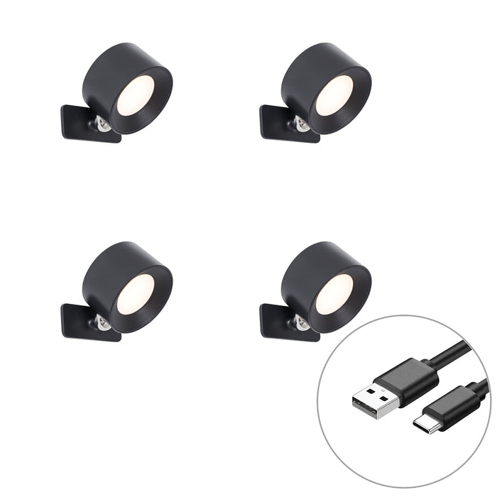 QAZQA Set van 4 moderne wand- plafondlampen zwart incl. LED