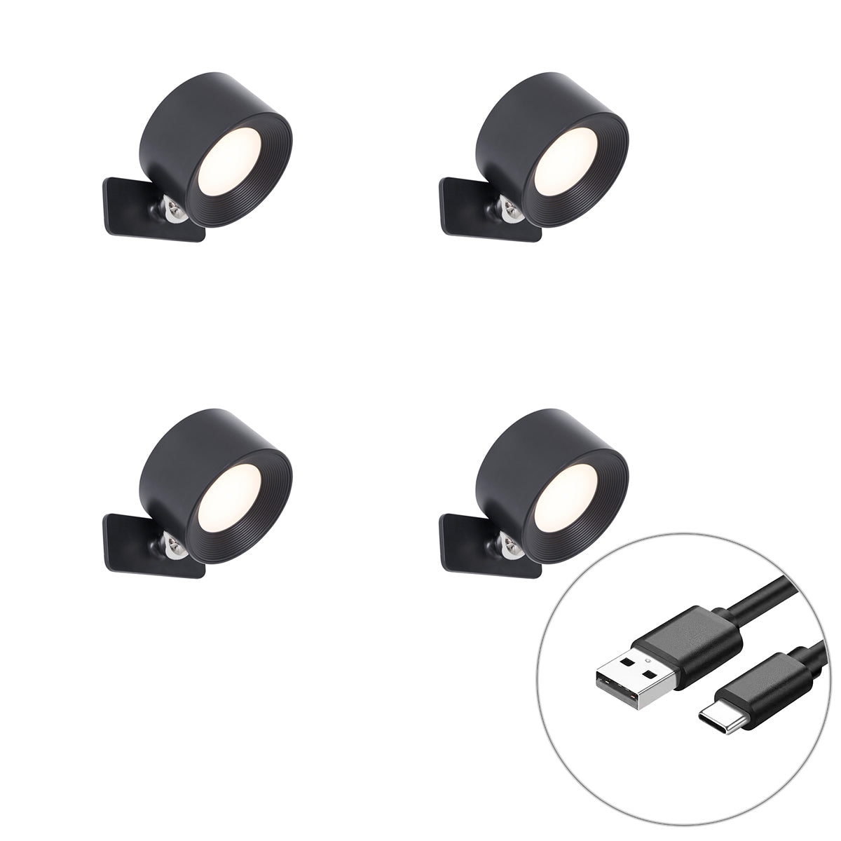 QAZQA Set van 4 moderne wand- plafondlampen zwart incl. LED