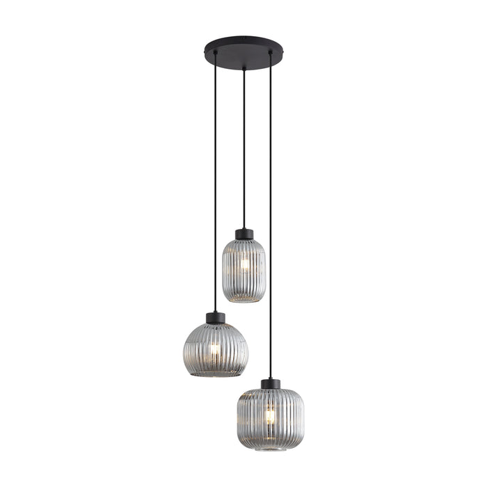 QAZQA Design hanglamp zwart met smoke glas 3-lichts - Ana