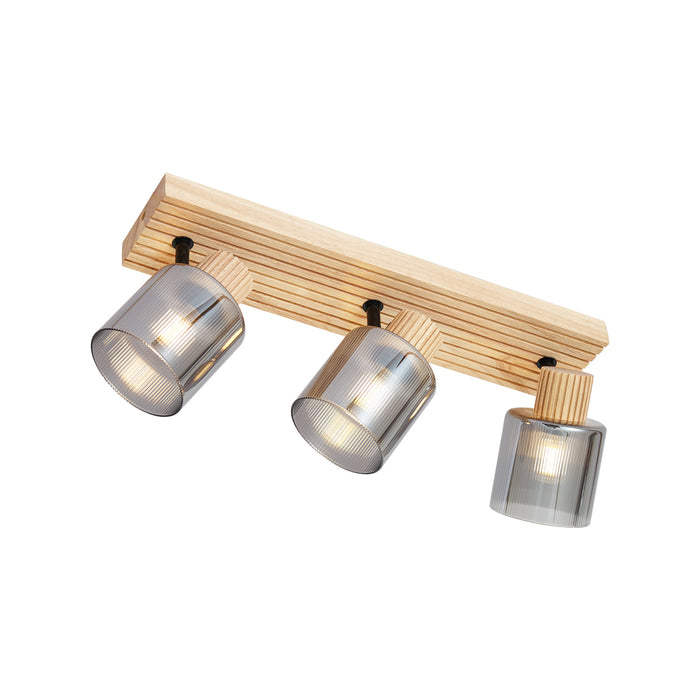 QAZQA Moderne spot hout met smoke glas 3-lichts draai- en kantelbaar