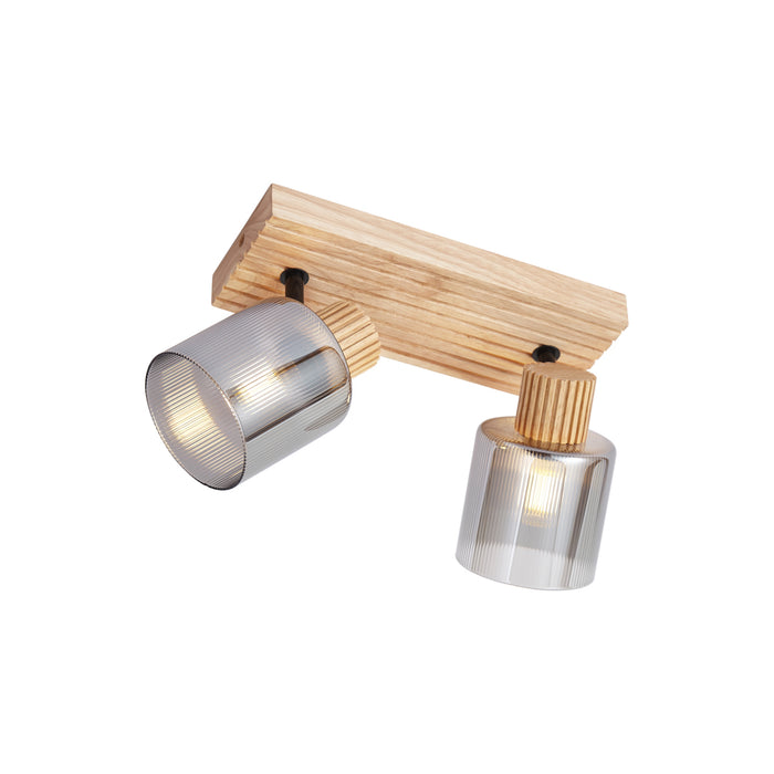 QAZQA Moderne spot hout met smoke glas 2-lichts draai- en kantelbaar