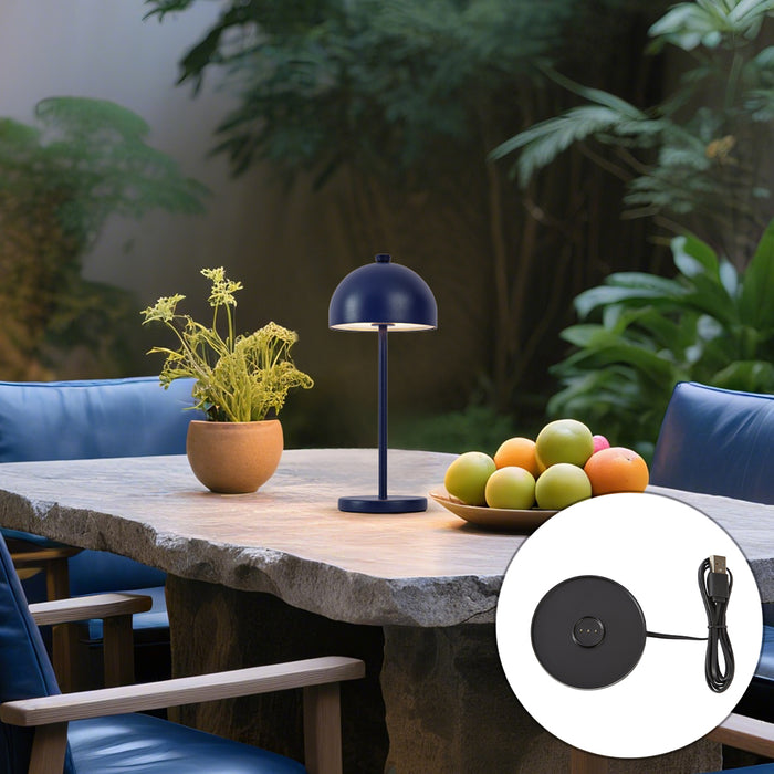 QAZQA Tafellamp blauw incl. LED IP54 oplaadbaar met laadstation -