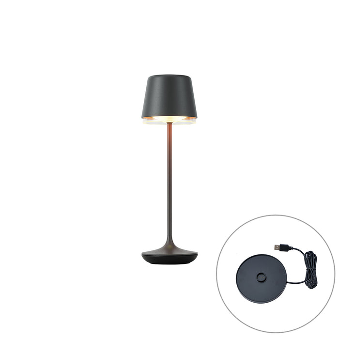 QAZQA Tafellamp zwart incl. LED IP65 oplaadbaar met laadstation -