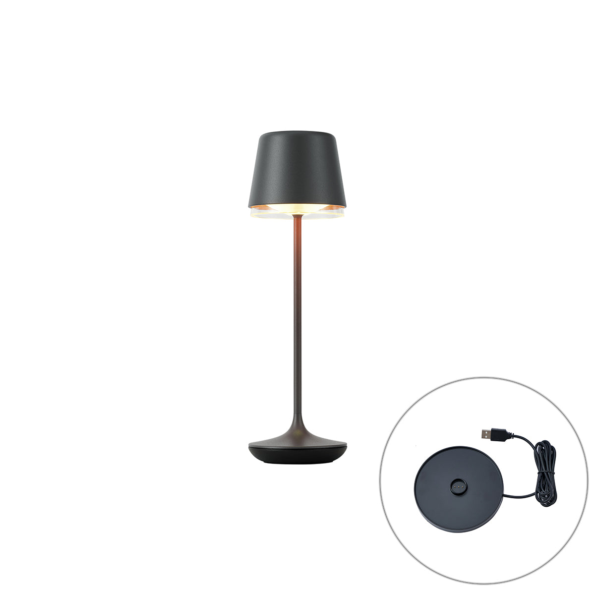 QAZQA Tafellamp zwart incl. LED IP65 oplaadbaar met laadstation -