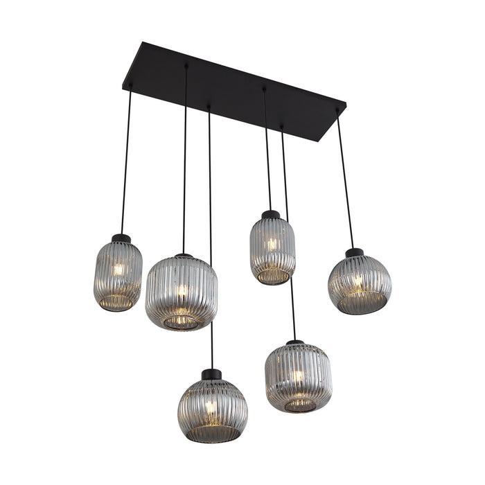 QAZQA Design hanglamp zwart met smoke glas 6-lichts - Ana
