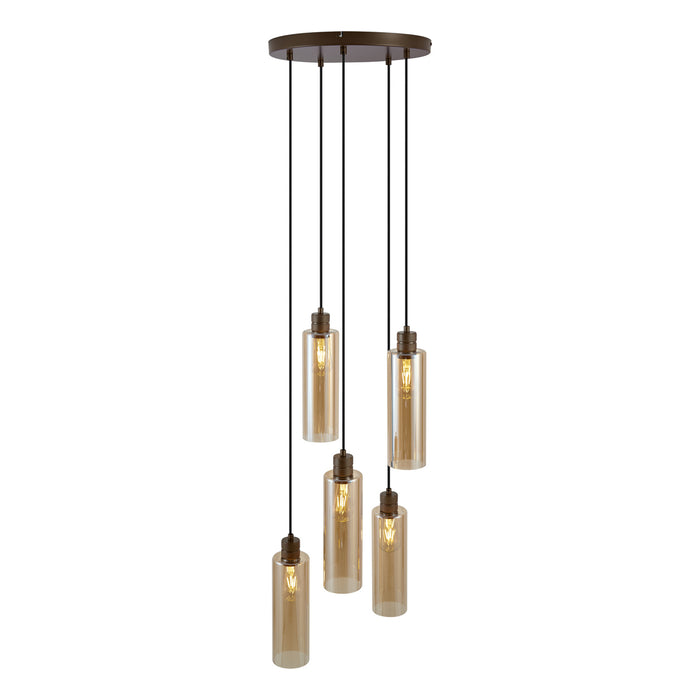 QAZQA Hotel Chique hanglamp donker brons met amber glas 5-lichts -