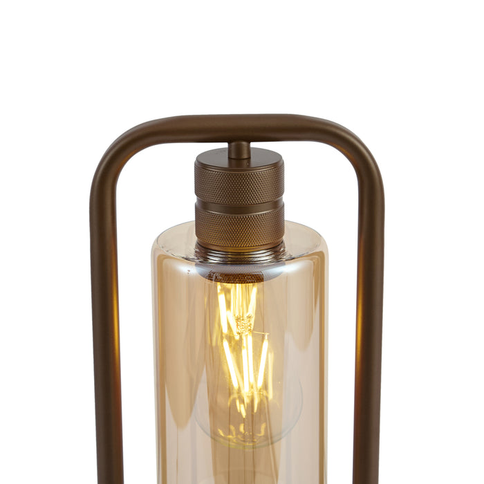 QAZQA Hotel Chique tafellamp donker brons met amber glas - Stavelot