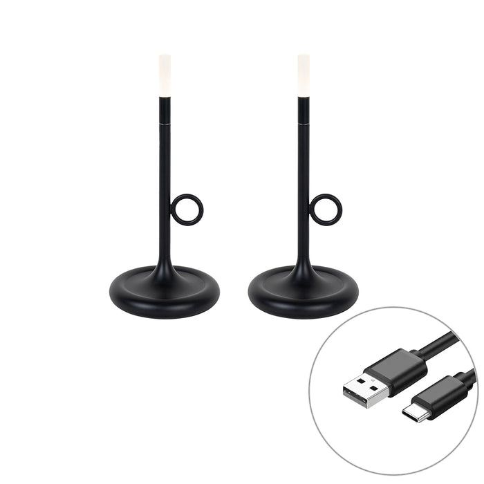 QAZQA Set van 2 buiten tafellampen zwart met dimmer oplaadbaar -