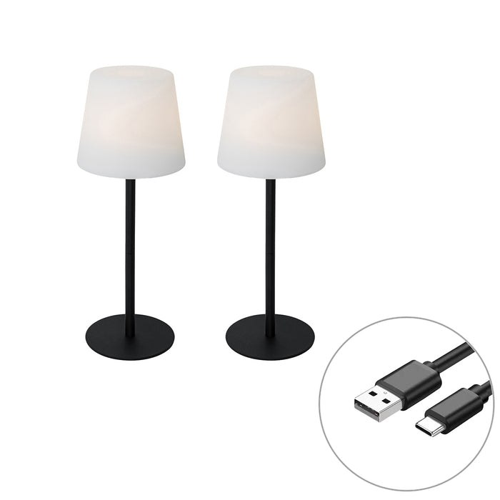 QAZQA Set van 2 tafellampen zwart oplaadbaar 40 cm IP54 - Jude