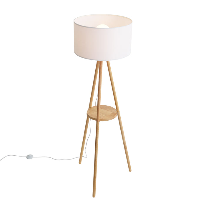 QAZQA Scandinavische vloerlamp hout met stoffen kap wit - Lou