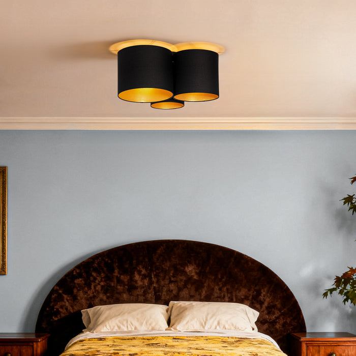 QAZQA Plafondlamp zwart met gouden binnenkant 3-lichts - Multidrum