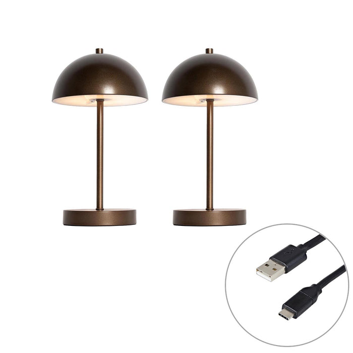 QAZQA Set van 2 buiten tafellampen mushroom donkerbrons oplaadbaar -