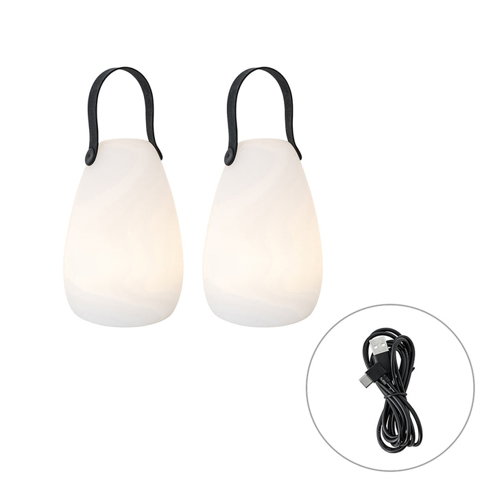 QAZQA Set van 2 tafellampen wit RGBW oplaadbaar IP54 - Pion