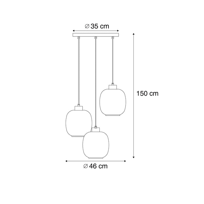 QAZQA Hanglamp zwart met amber en smoke en helder glas 3-lichts -