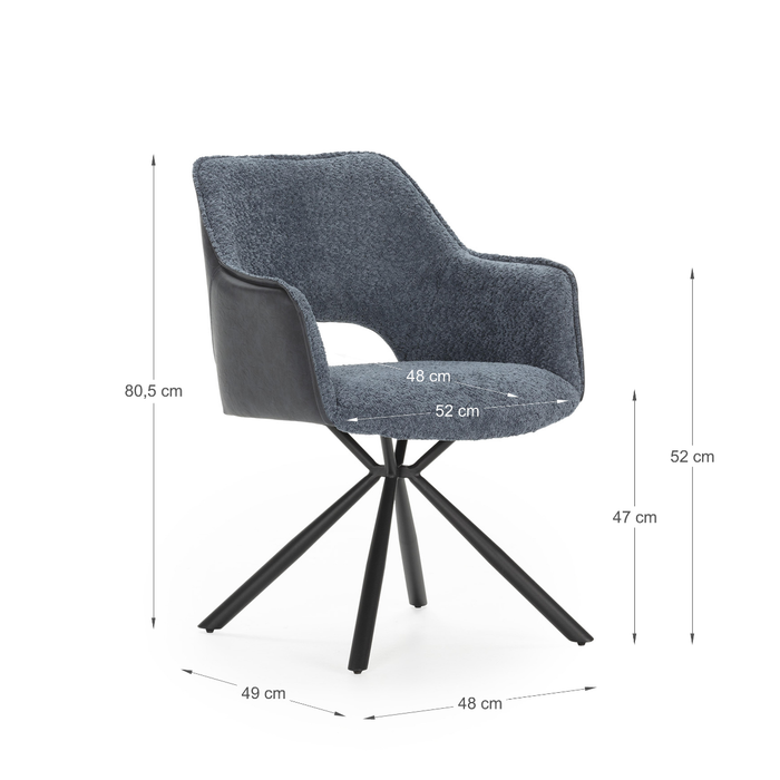 Calicosy - MARIEL Set van 2 Eetkamerstoelen - H47 cm - Blauw
